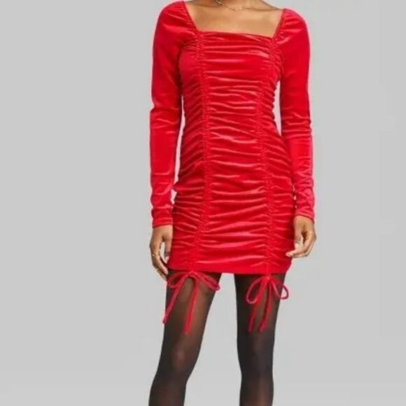 Wild Fable womens mini dress rushed bodycon Red color velvet size medium new - Picture 1 of 9